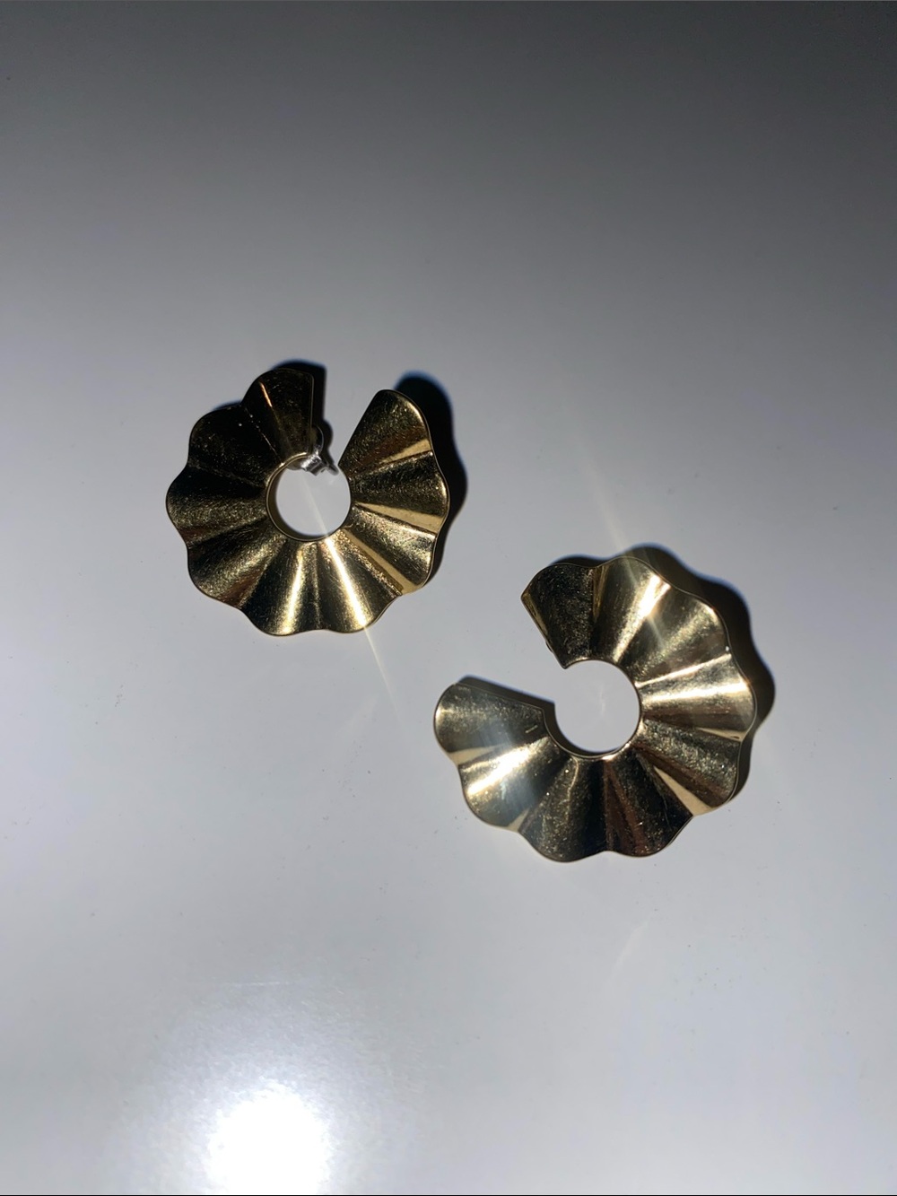Gold Tone Ruffled Hoop Earrings
